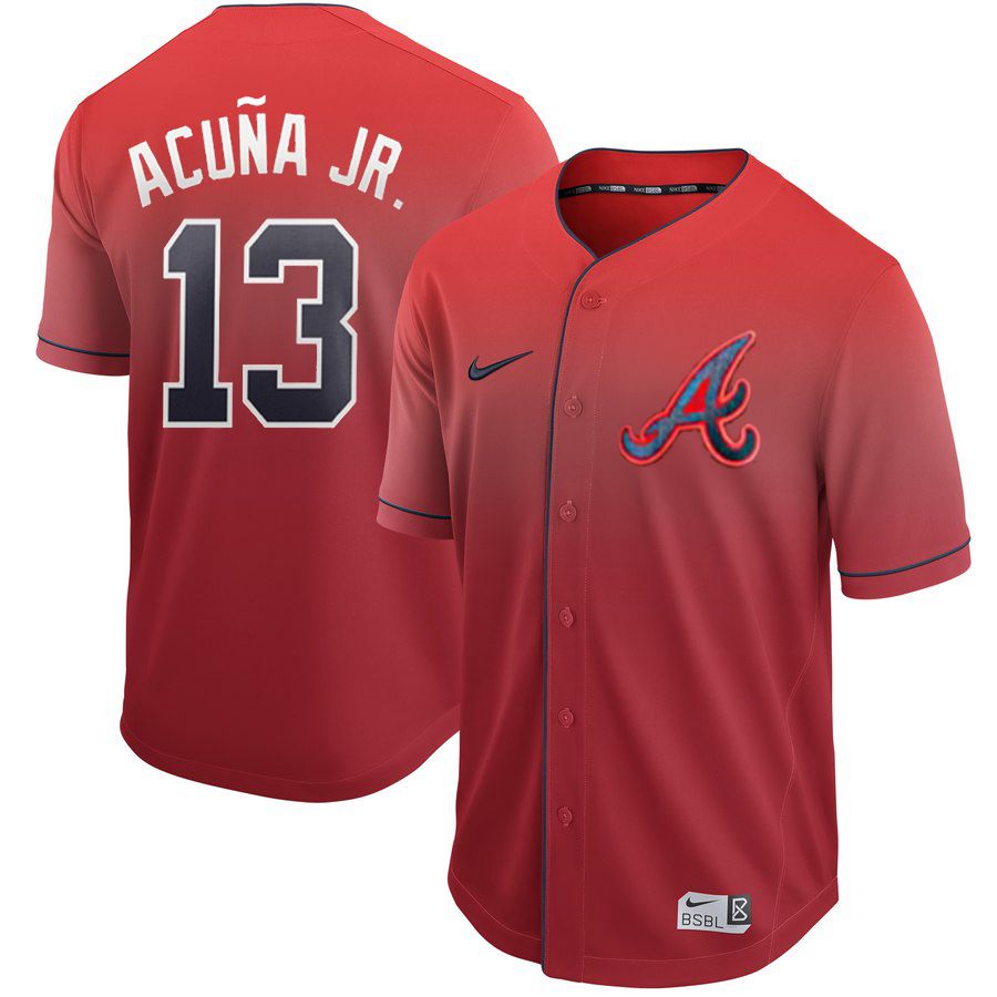 Men Atlanta Braves #13 Acuna jr Red Nike Fade MLB Jersey